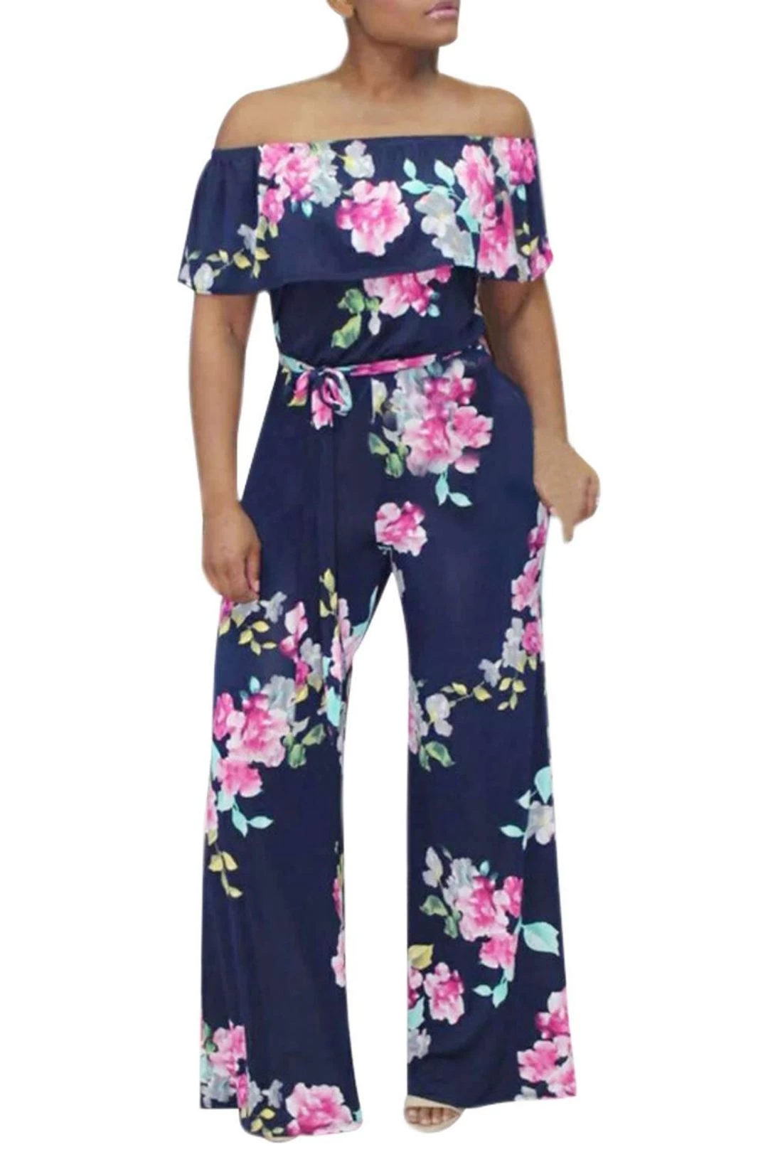 Iyasson Women Off-the-Shoulder High Waist Wide-Leg Floral Jumpsuit 10 Iyasson Women Off-the-Shoulder High Waist Wide-Leg Floral Jumpsuit - Image 8