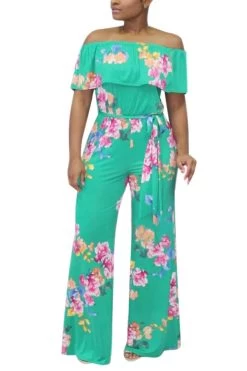 Iyasson Women Off-the-Shoulder High Waist Wide-Leg Floral Jumpsuit 32 Iyasson Women Off-the-Shoulder High Waist Wide-Leg Floral Jumpsuit -Women's clothing 4586433249322 13