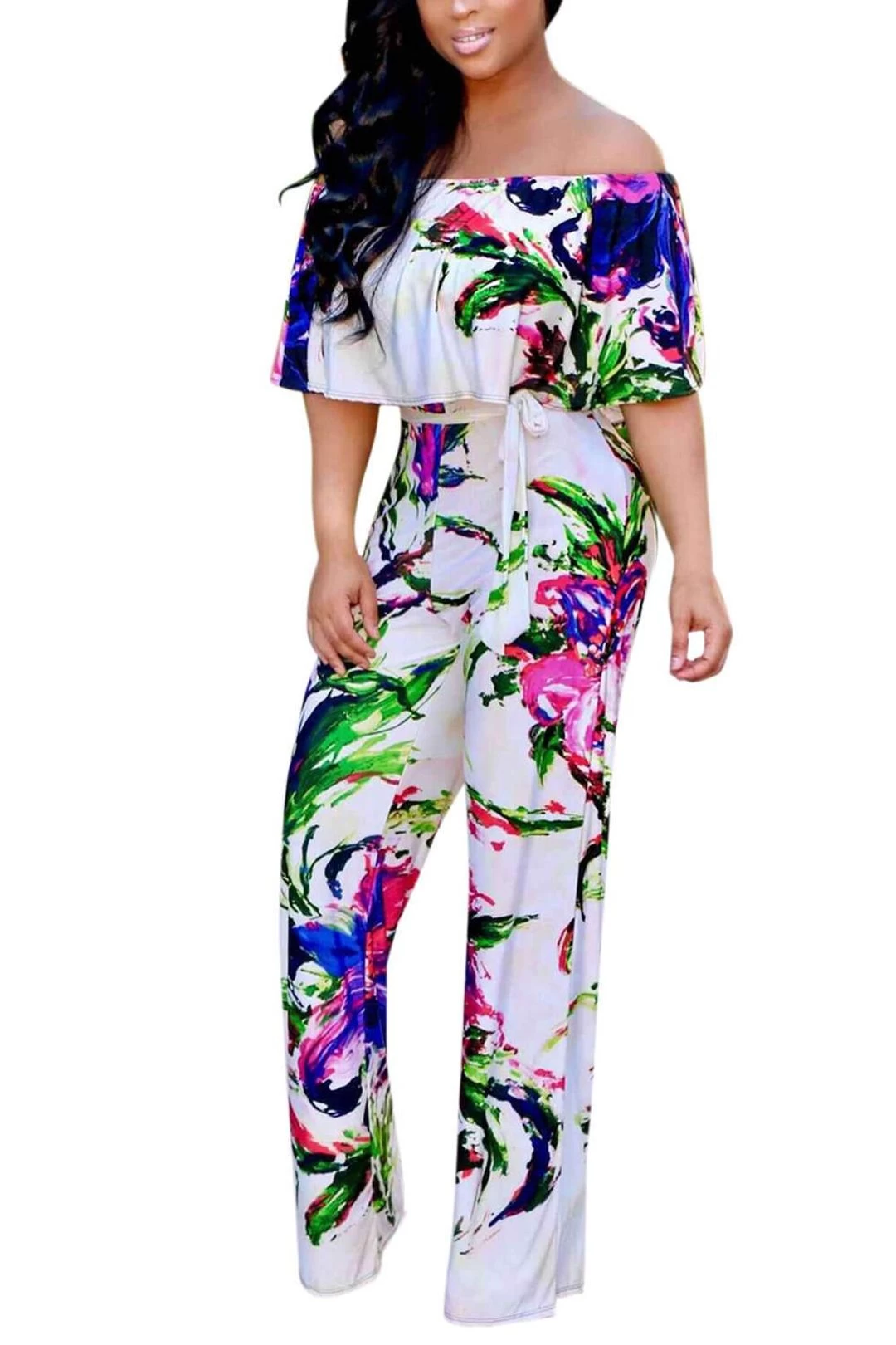 Iyasson Women Off-the-Shoulder High Waist Wide-Leg Floral Jumpsuit 18 Iyasson Women Off-the-Shoulder High Waist Wide-Leg Floral Jumpsuit - Image 16