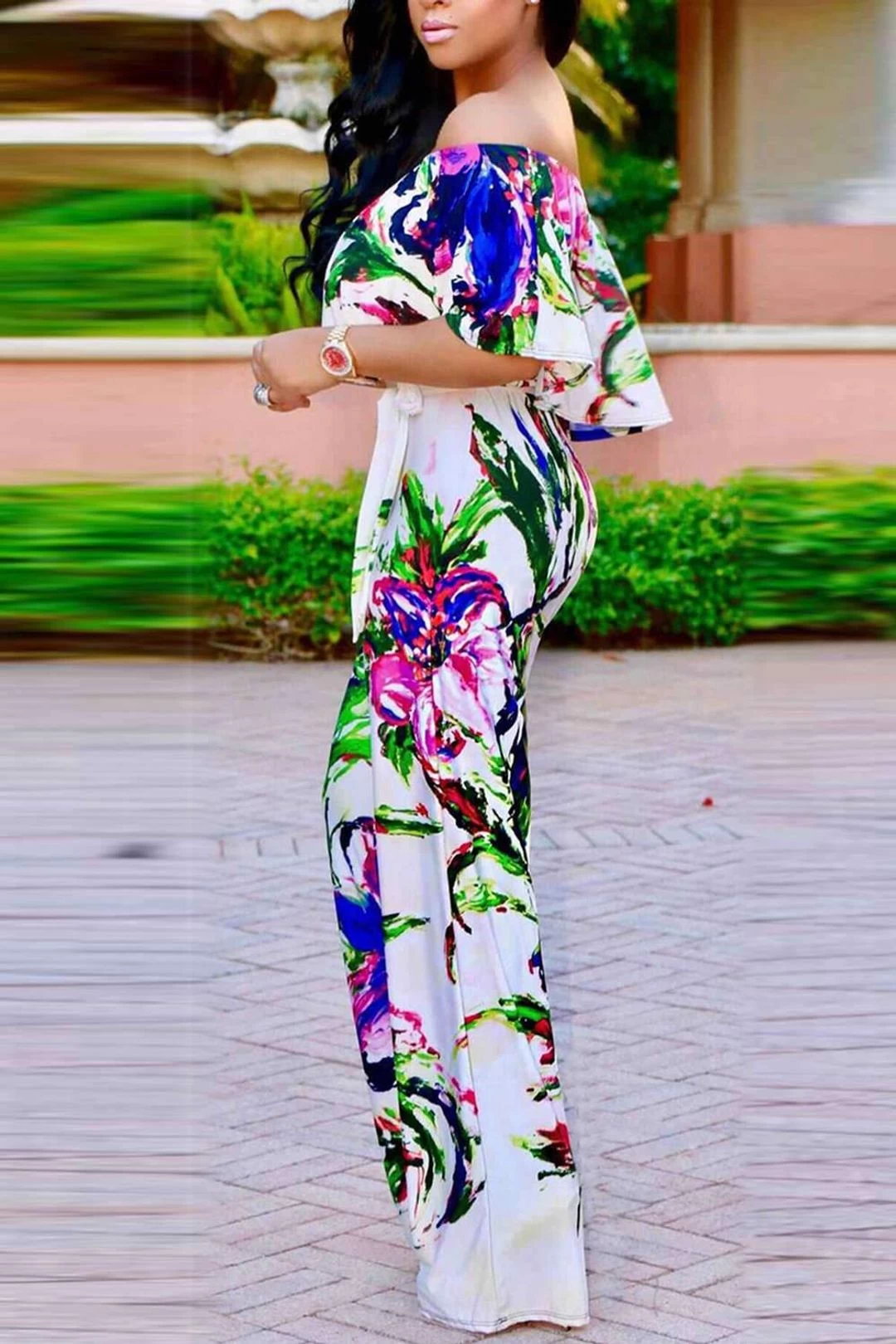 Iyasson Women Off-the-Shoulder High Waist Wide-Leg Floral Jumpsuit 19 Iyasson Women Off-the-Shoulder High Waist Wide-Leg Floral Jumpsuit - Image 17