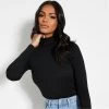 I Saw It First Rib Roll Neck Cotton Crop Top -Women's clothing 61842503 xxl