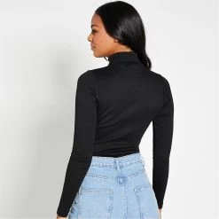 I Saw It First Rib Roll Neck Cotton Crop Top -Women's clothing 61842503 xxl a3