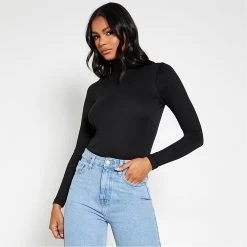 I Saw It First Rib Roll Neck Cotton Crop Top -Women's clothing 61842503 xxl a4