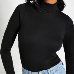 I Saw It First Rib Roll Neck Cotton Crop Top -Women's clothing 61842503 xxl a5