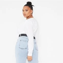 I Saw It First Plus Size Long Sleeve Plunge Wrap Bodysuit -Women's clothing 62245701 xxl a3