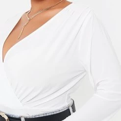 I Saw It First Plus Size Long Sleeve Plunge Wrap Bodysuit -Women's clothing 62245701 xxl a4