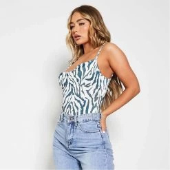 I Saw It First Zebra Print Slinky Cowl Neck Bodysuit -Women's clothing 63576415 xxl a2