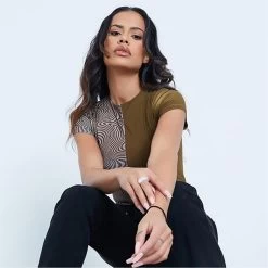 I Saw It First Wavy Double Layer Slinky Spliced Short Sleeve Bodysuit -Women's clothing 63586615 xxl a2