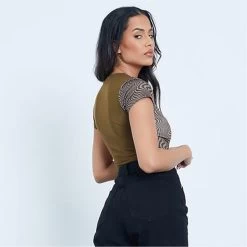 I Saw It First Wavy Double Layer Slinky Spliced Short Sleeve Bodysuit -Women's clothing 63586615 xxl a3