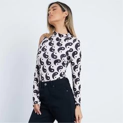 I Saw It First Yin Yang Print Cut Out Long Sleeved Bodysuit 9 I Saw It First Yin Yang Print Cut Out Long Sleeved Bodysuit -Women's clothing 65372703 xxl a2