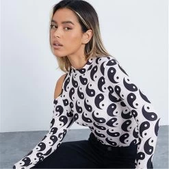 I Saw It First Yin Yang Print Cut Out Long Sleeved Bodysuit 11 I Saw It First Yin Yang Print Cut Out Long Sleeved Bodysuit -Women's clothing 65372703 xxl a4