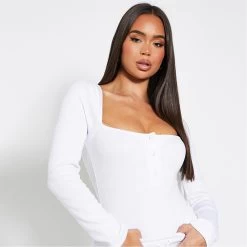 I Saw It First Cotton Rib Button Front Puff Sleeve Bodysuit