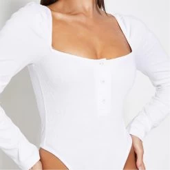 I Saw It First Cotton Rib Button Front Puff Sleeve Bodysuit -Women's clothing 65420601 xxl a4