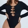 I Saw It First Diamante Cut Out Double Layer Long Sleeve Bodysuit -Women's clothing 65554903 xxl