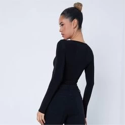 I Saw It First Diamante Cut Out Double Layer Long Sleeve Bodysuit -Women's clothing 65554903 xxl a4